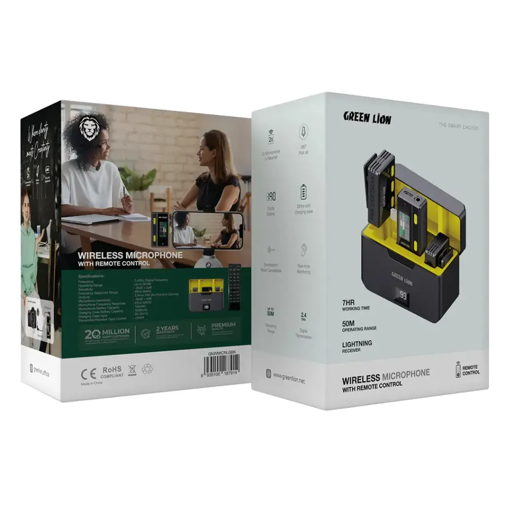 Green Lion Wireless Microphone With Remote Control Lightning Black Green Lion Wireless Microphone With Remote Control Lightning Black